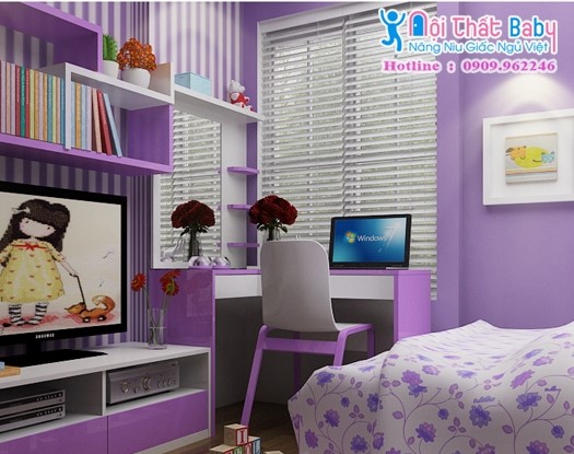 Mẫu bàn học màu tím mộng mơ cho bé 